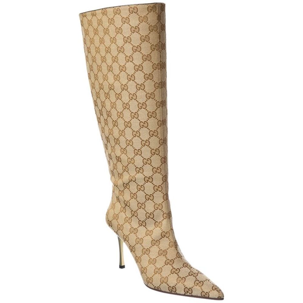 Gucci Gg Bombshell Canvas & Leather Boot, Tan